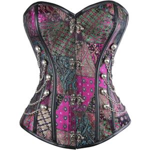 Charmian Women's Spiral Steel Boned Steampunk Gothic Bustier Corset with Chains (X-Large, Purple)