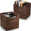 Colingmill 2 Pack Wooden Storage Box Bins Wood Crate with Open Front Stackable Cube Storage Organizer Bins for Books Records Home Pantry Clothes Toy Closet (11 Inch,Brown)