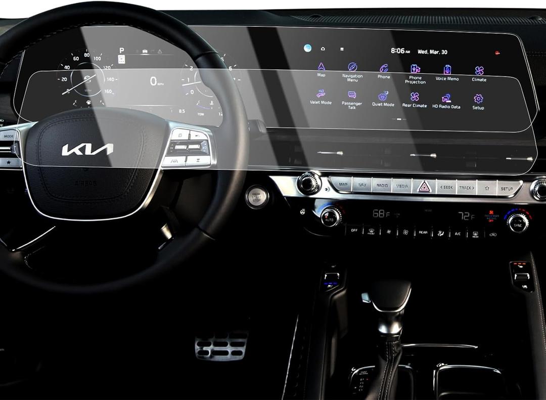 Karltys 2 Pack 2025 Telluride Screen Protector for Kia Telluride 2023 2024 2025 Dual 12.3-Inch Screen, 9H Touchscreen Tempered Glass & Instrument Cluster Screen Cover for 2025 Telluride Accessories