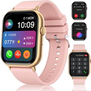 Smart Watches for Men Women (Answer/Make Call), 2.01" HD Screen Fitness Tracker Watch with Blood Pressure/Heart Rate/Sleep Monitor, Smart Watch for Android iOS Phones, IP67 Waterproof Sport Watch (Pink)