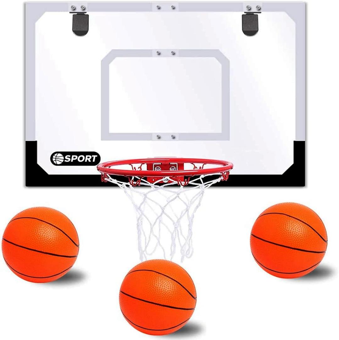 Upgrade Basketball Hoop Set for KidsExtra Large 24''x 16''Pro Indoor Basketball Hoop for Door & Wall with 3 Balls, Complete Accessories, Basketball Toy Gift Perfect for Boys Girls Teens Adults