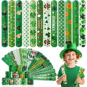 Childom 36 Pcs St. Patrick's Day Slap Bracelet,St Patricks Day Favors,St Patricks Day Decorations Gifts Bracelet Decorations,Bracelets Bulk for Home School Classroom Prizes Anniversary Holiday Outdoor