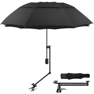 UPF 50+ Golf Umbrella with Adjustable Universal Clamp, Portable Umbrellas for Rain, Manual Open & Close, for Beach Chair, Golf Cart, Stroller, Bleacher, Patio (53.2", Black)