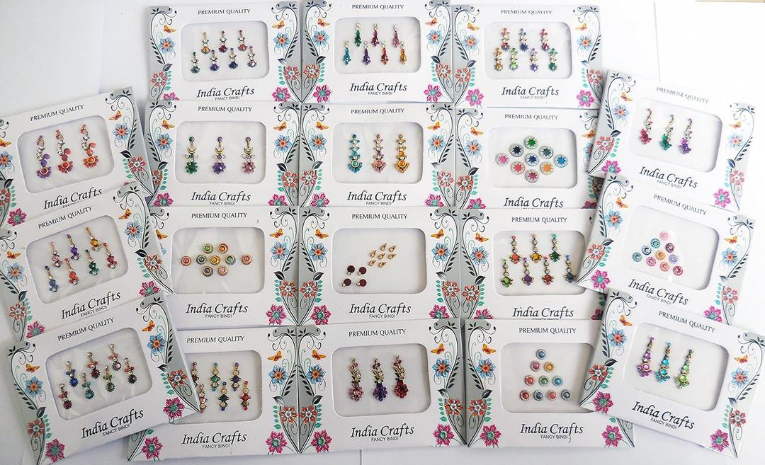 12 Combo Bindi Packs All in One- Multicolored Face Jewels Bindi Stickers Indian Forehead Tika