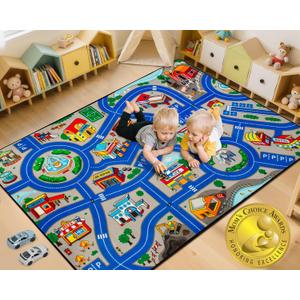 Road Car Rug, 5x7 Ft City Road Rug for Kids, Extra Thick (0.4in) Kids Play Rug Mat and Car Carpet with Realistic Colors - Perfect for Children, Soft and Non-Slip for Playroom and Bedroom