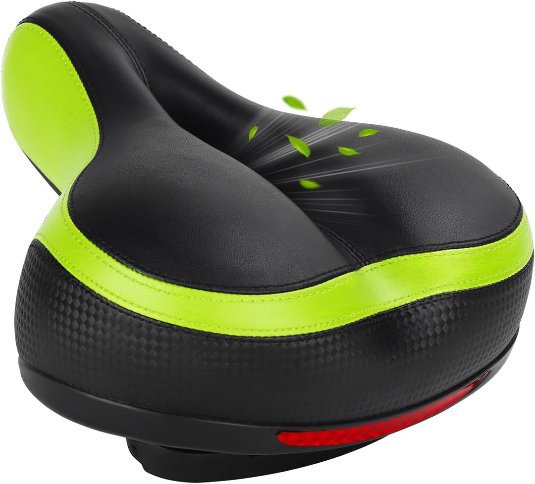 TONBUX Comfortable Bike Seat for Men & Women, Memory Foam Bike Saddle with Dual Shock Absorbing Ball, Universal Fit Bicycle Seat for Stationary, Mountain, Road, Cruiser, Electric Bike (Green)