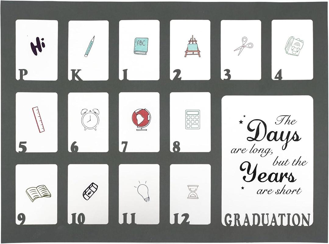 GMFrames School Years Picture Mat Pre-K to 12 Graduation School Photo Mat with no Frame for Kindergarten to 12th Grade,Fits Any 11x14 Picture Frame Grey