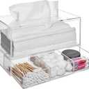 MyGift Modern Clear Acrylic Facial Tissue Dispenser Holder with Pull-Out Drawer for Makeup Cosmetics and Accessories, Vanity Countertop Bathroom Supplies Caddy