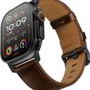 UUPWPOKT Leather Band Compatible with Apple Watch Ultra 3/2/1 Band 49mm 46mm 45mm 44mm 42mm Men, Genuine Leather Strap for iWatch Ultra Series 11 10 9 8 7 6 5 4 3 2 1 SE 3/2/1, Dark Brown/Black