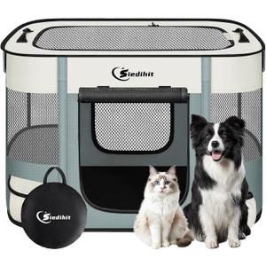Dog Cat Playpen, Pet Puppy Portable Playpens for Outdoor Travel Crate, Indoor After Surgery Use, Foldable Dog Kennel Tent for Rabbit or Small Animals with Tent Stakes(Grey, Middle) (Medium)