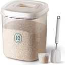 Rice Container 25 lbs,10.5 Qt/10 L/25 lbs Rice Dispenser Food Storage Bin with Measuring Cup & Brush Food Cereal Container Bins Household for Kitchen Pantry Organization(LG-10KG), 9.7 x 13.5 inches