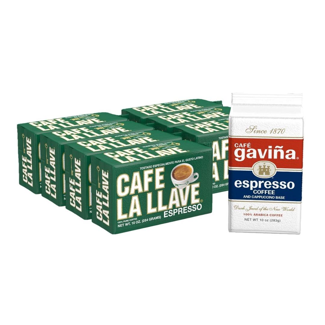 Café La Llave Espresso Ground Coffee, Dark Roast, 10 OZ, Pack of 8 (EXP 09/29/26)
