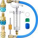 Tellegloww Oil and Dye Injector Kit 1/4 SAE with SAE R134a Oil Injector R1234yf Low Side Quick Coupler R410a Split Adapter Compatible with R134A R22 R12 R1234YF, Hand Push Compressor Manual 1oz/30ml
