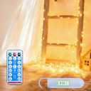 Fairy Lights Battery Operated - Rechargeable String Lights for Bedroom Dorm - LED Decorative Twinkle Light with Remote 8 Modes Hook - 32ft