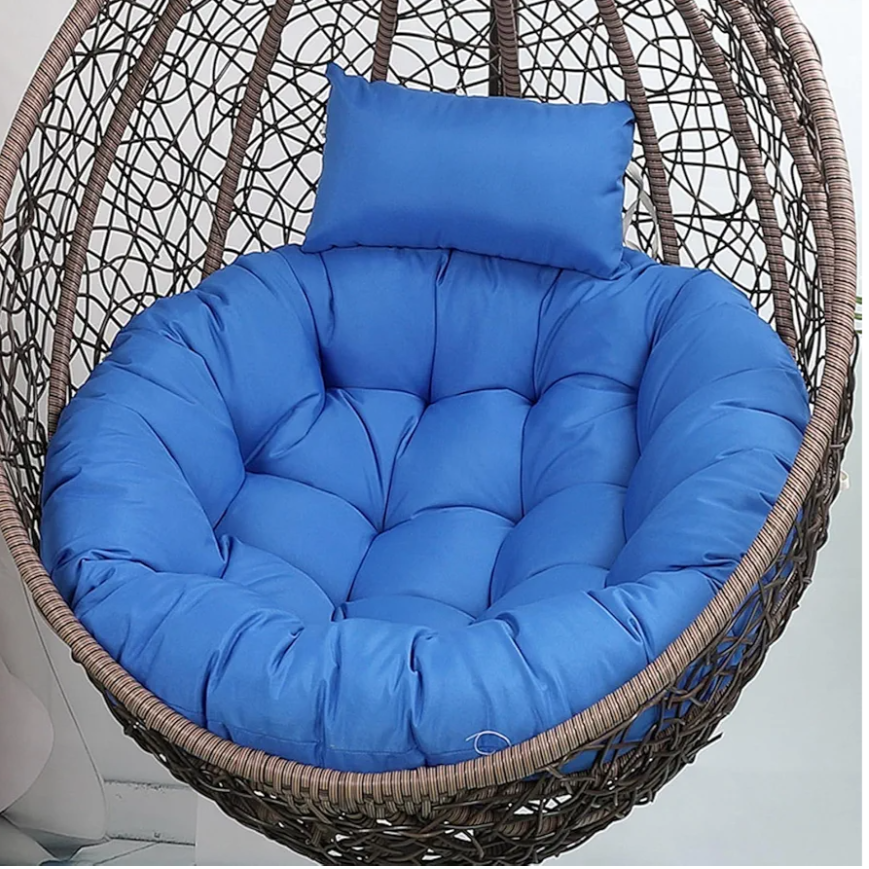 Outdoor Egg Chair Cushion Waterproof with Headrest Pillow Blue Thicken Hanging Chair Cushions Replacement for Proch Patio Backyard Furniture (Only Cushion) 45x45*4inch