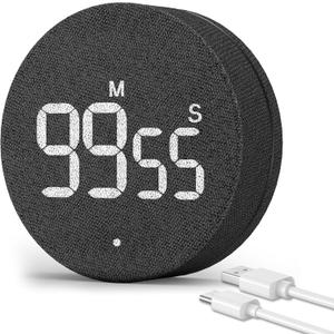 AVINIA Desk Timer for Productivity Magnetic Digital Kitchen Timer Rechargeable Fabric Mesh Cover 99 Mins Countdown/Count Up Stylish Efficana Konah Home Timmer for Cooking (Fabric Black)