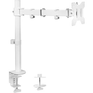 VIVO Single Monitor Arm Desk Mount, Holds Screens up to 32 inch Regular and 38 inch Ultrawide, Fully Adjustable Stand with C-Clamp and Grommet Base, VESA 75x75mm or 100x100mm, White, STAND-V001W