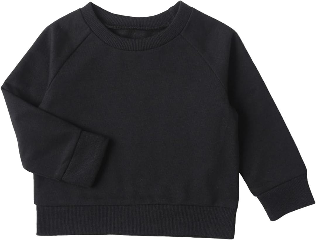 DEFAHN Toddler Baby Pullover Sweatshirt, Long Sleeve Infant Boy Girl Crewneck Active Tshirts 9-12 Month, Black