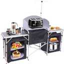Nice C Camping Kitchen Table, Folding Grill Table, Upgrade Light Stand and Windshield Cooking Station & 3 Organizers, Carry Bag for Outdoor, Beach, BBQ, Picnic, Cooking, Indoor, Office(Silver)