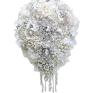 White Hydrangea Drop Brooch Bouquet Silver Wedding Bouquets Crystal Teardrop Bridal Bouquet Pearl Tassels Decor