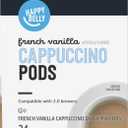 Happy Belly Cappuccino Coffee Pods Light Roast Compatible with 2.0 K-Cup Brewers, French Vanilla Flavored, 24 Count, 12.7 Ounce (EXP 05/29/26)