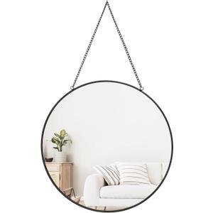 Dahey 11.8-inch Small Hanging Circle Mirror Wall Decor Gold Round Mirror with Hanging Chain for Living Room Bathroom Bedroom Dorm College Office, Black