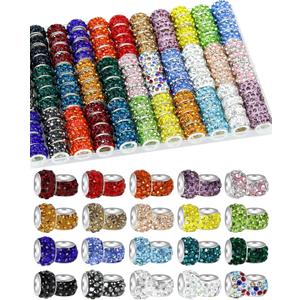 200PCS FIVEIZERO Rhinestone Large Hole Beads for Jewelry Making, 20 Colors Rhinestone European Beads Bulk Spacer Beads for Beadable Pens, DIY Crafts