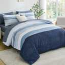 Drucon Comforter Set King Size 7 Piece Bed in a Bag Boho Blue Striped Bedding Set Soft Microfiber Comforter and Sheet Set for All Season (King, 104"x90")