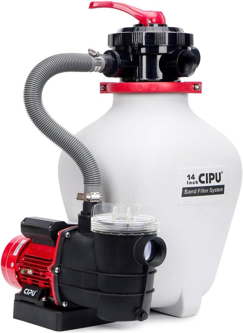 CIPU 14-inch Sand Filter Pump System for Above Ground Pools, 0.5HP 115V Pool Sand Filter with 6-Way Valve