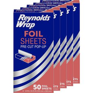 Reynolds Wrap Pre-Cut Pop-Up Aluminum Foil Sheets, 14 x 10.25 Inches, 50 Sheets (Pack of 5), 250 Total