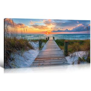 BLINFEIRU Coastal Beach Canvas Wall Art - Beach Path Pictures Wall Decor Large Ocean Seascape Art Prints Sunset Nature Landscape Paintings for Living Room Bedroom Decorations Framed Artwork 20"x40"