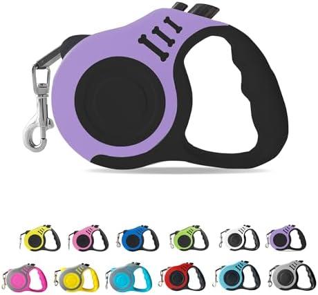 Retractable Dog Leash Automatic Telescopic Tractor Dog Tape, Pet Tape 10/16 FT Durable and Convenient, with Non-Slip Handle, Suitable for Small and Medium-Sized Dogs (Black Purple Set)