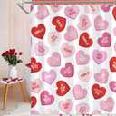 Valentines Shower Curtain, Pink Heart Valentines Shower Curtain for Bathroom, Waterproof Fabric Curtains with Hooks, Valentines Bathroom Decor for Anniversary Wedding Supplies, 71x71 Inch