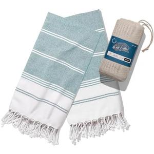 TEXAS LINEN CO. 100% Cotton Beach Towels Set of 2-39" x 71" Oversized Extra Large Towel with Bag - Quick Dry & Soft Durable for Pool, Gym, Yoga - Diamond Pattern Bath Towel for Adults - Green