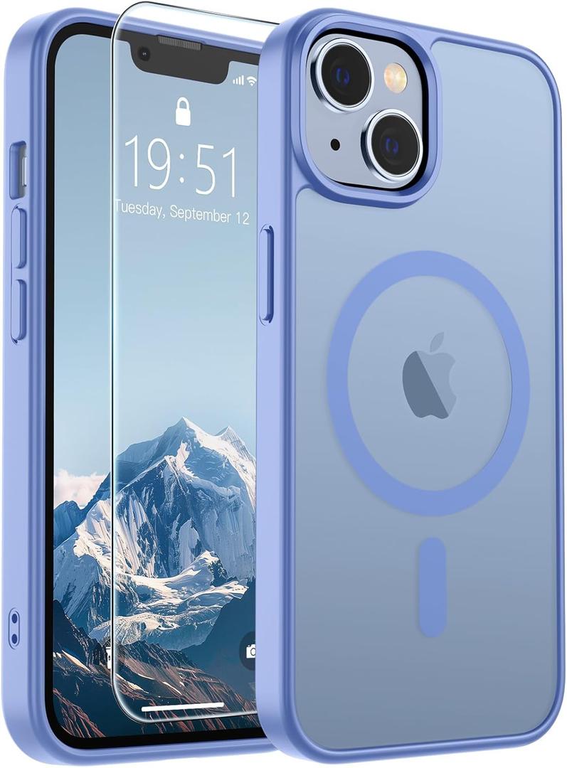 SUPFINE Magnetic for iPhone 15 Plus Case & iPhone 14 Plus Case(Compatible with MagSafe)(Military Grade Drop Protection) Slim Translucent Shockproof Phone Case, Blue Purple