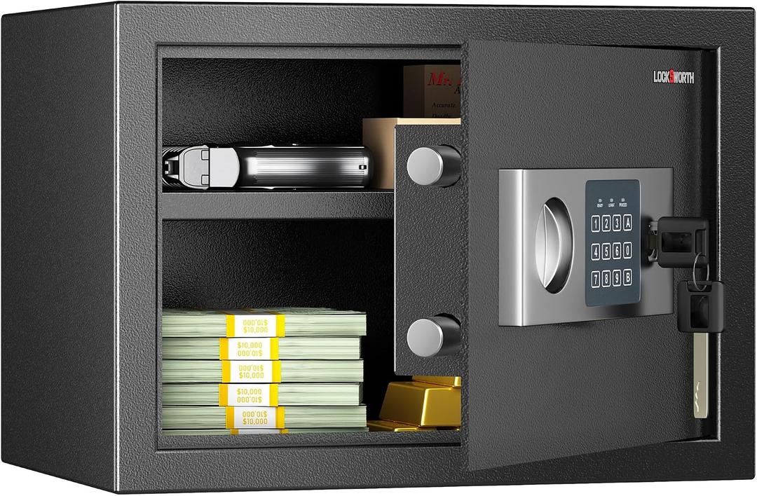 Locksworth Safe for Home, 0.6 Cubic Feet Safety Box, Lock Box for Money, Jewelry, Documents and Guns, Digital Security Safe for Office, Hotel and Personal Use, 13.8"W x 9.8"D x 9.8"H