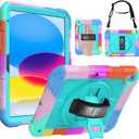 LTROP Case for iPad (A16) 11th Generation 11 Inch 2025/ 10th Generation 10.9 Inch 2022, Strong Protective Shockproof Cover with Rotating Kickstand Shoulder Hand Strap Stylus Holder, Colorful Turquoise