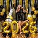 2026 Happy New Years Party Decorations, Gold Black Foil Fringe Curtains Number 2026 Party Balloons for New Year Photo Props, 2026 New Year's Eve Party SuppliesGraduation School Decor