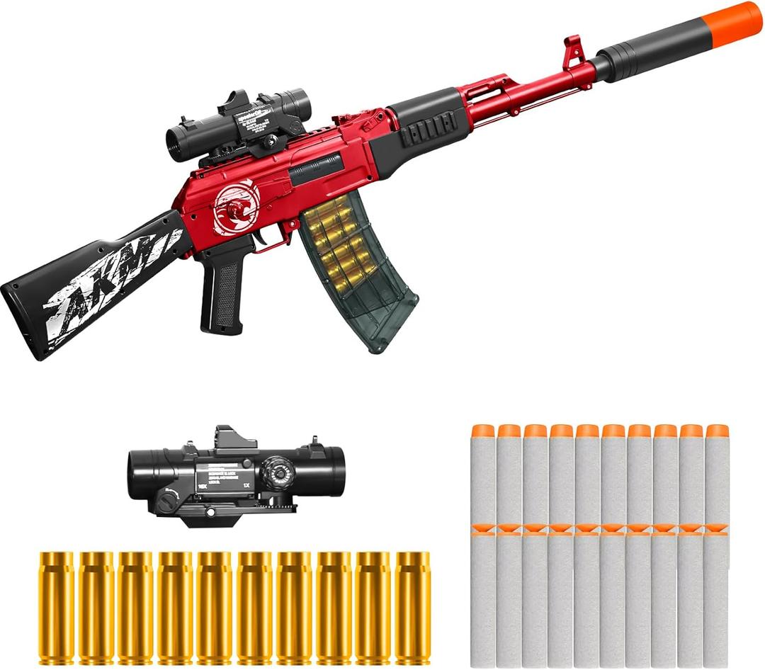 Shell Ejecting Shotgun Foam Blasters Realistic Pellet Soft Bullet Toy Gun Dart Sniper with Scope Rifle Fake Gun Shooting Game for Boys, Girls, Kids, and Adults Birthday Gift Age8-12 (A47-red)