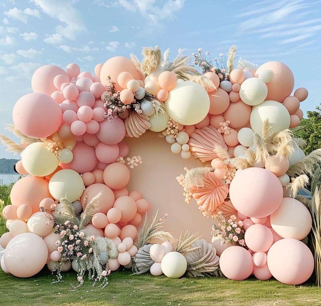 Pastel Pink White Balloon Arch Garland Kit Double Stuffed Light Pink Blush Ivory Beige Balloons for Birthday Baby Shower Wedding Bridal Boho Party Decor