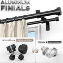 Double Curtain Rod, 1 Inch Black Extra Long Dual Curtain Rods 72 to 144 Inch with Aluminium Modern End Cap Finial, Adjustable Heavy Duty Window Treatment Rods, Telescopic Metal Double Drapery Pole Set