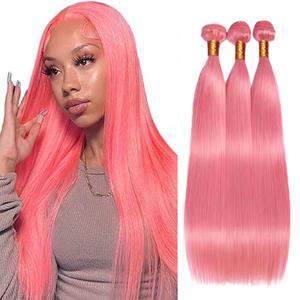 Pink Bundles Human Hair Straight 24 26 28 Inch Pink Bundle Human Hair Extension 3 Bundles 50 Gram Per Bundle 150g Total Unprocessed Virgin Hair Double Weft