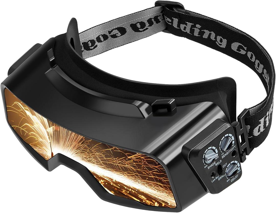 Welding Glasses Auto Darkening View Area 4.82 x 1.38 Inch Welding Goggles for Men Assemblable Adjustable Cutting Torch Glasses Gear for TIG MIG ARC Grinding, Not Include Mask