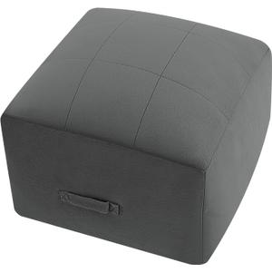 MeMoreCool Square Stuffed Pouf Ottoman Foot Rest, Floor Pouf Foot Stool with Foam Chunk Filling, Soft Stuffed Ottoman Footrest for Living Room (Grid Dark Grey)