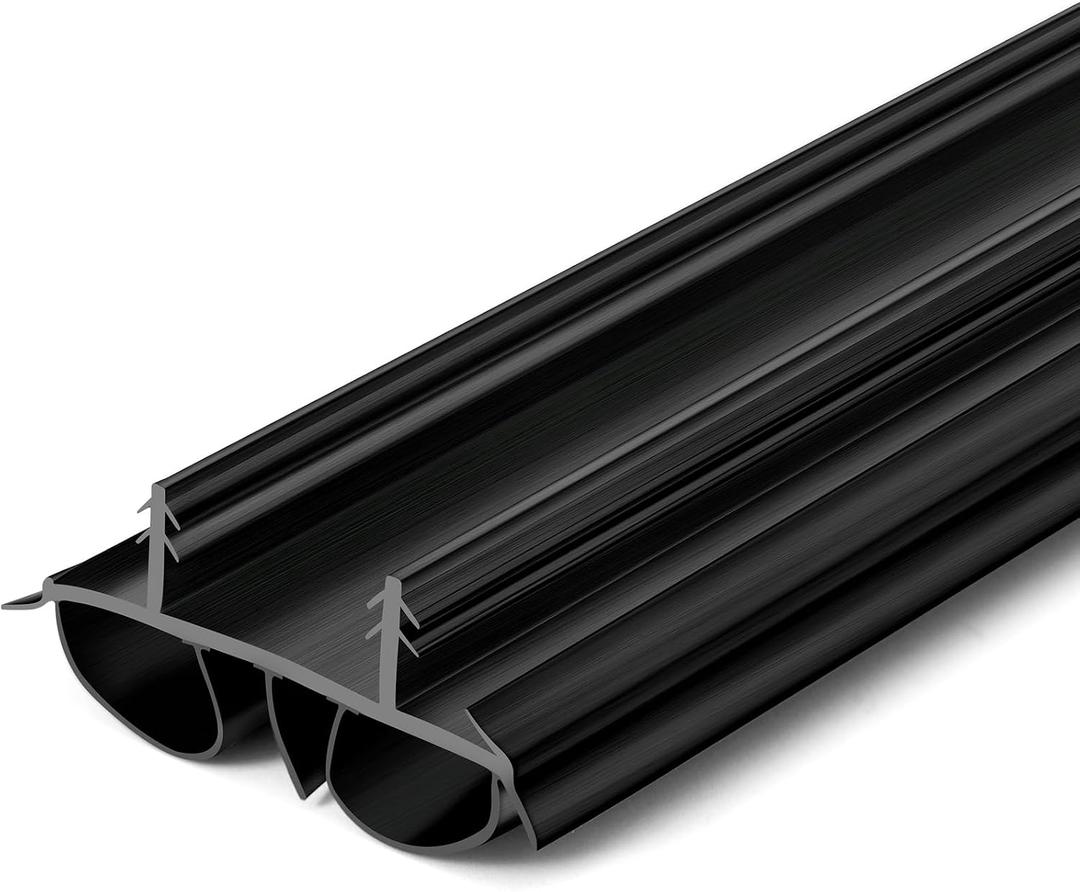 Pushglossy 1 Pcs 36" Double Bubble Kerf Door Sweep 1-3/4" Wide Vinyl Weatherstrip Seal for Exterior Doors, Energy Efficient Draft Stopper, Easy Slide in Installation, Blocks Dust/insects/noise (Black)