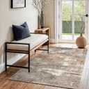 3x4 Washable Entryway Area Rug: Modern Abstract Small Runner Rug for Hallway Soft Non Slip Door Mat with Rubber Backing Low Pile Thin Floor Carpet for Kitchen Bathroom Bedroom Indoor 3x4 Brown/Brick