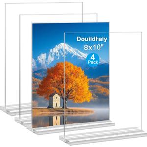 Acrylic Picture Frames 8x10 inches, 4 Pack Clear Plastic Picture Frames Holder Standing,8x10 Double Sided Picture Desktop Display for Photo Home Office - Vertical