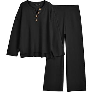 LILLUSORY Women's 2 Piece Lounge Sets Oversized Slouchy Matching Cozy Knit Sets, Size: Large