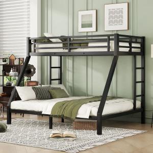 Metal Twin XL over Queen Bunk Bed for Teens and Adults, Space-Saving/Noise Reduced/No Box Spring Needed, Black