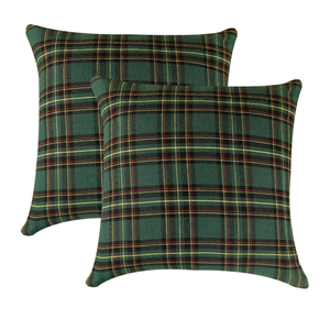 Pack of 2 Christmas Plaid Pillow Covers Decorative Sofa Cushion Tartan Throw Pillow Covers for Farmhouse Home Holiday Christmas Decorations Indoor Green, 18 x 18 Inches
